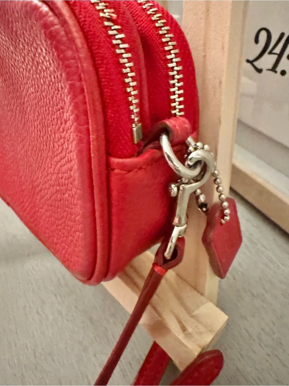Coach Pebble Leather Red Camera Crossbody Bag Double Zip